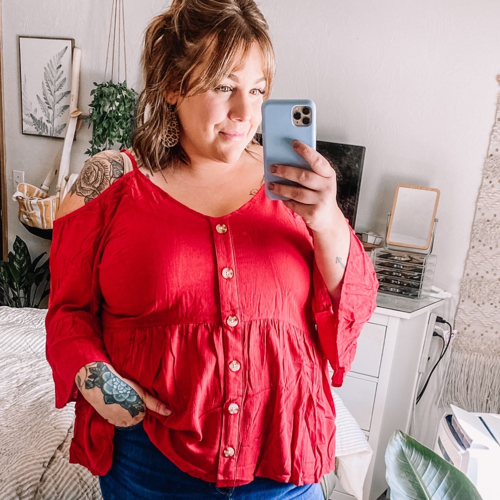 Torrid Red Button-Front Blouse